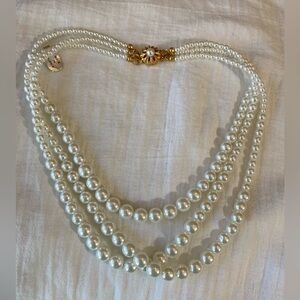 Vintage Made in Korea‎ Triple Strands Faux Pearls Necklace